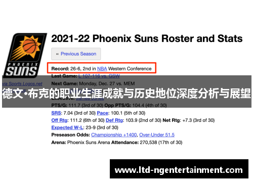 德文·布克的职业生涯成就与历史地位深度分析与展望